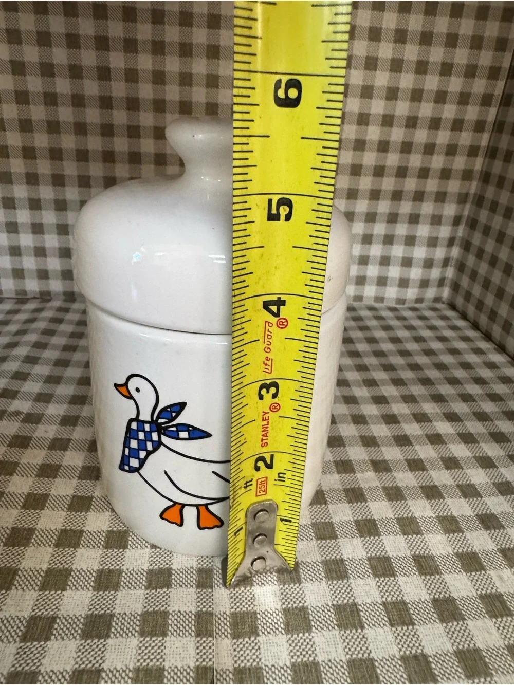 White Ceramic Goose Canister with Blue Scarf Design 6’inch cookie jar, storage